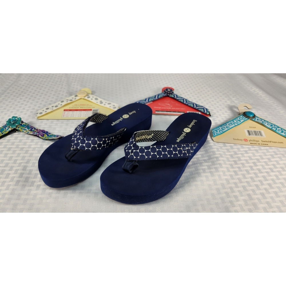 Women's Lindsay Phillips Switch Flops Navy Size 9 with 5 Switch Accessories - Picture 3 of 9